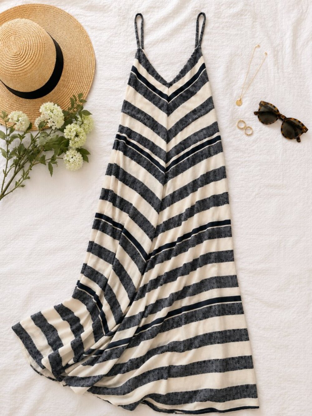 Twelfth Street by Cynthia Vincent Striped Maxi Dress | Navy Cream |